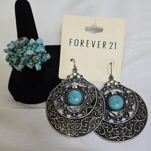 Silver Tone and Faux Turquoise Jewelry Set, 2 Pieces, New